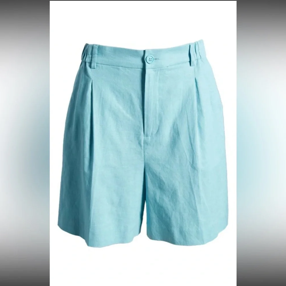 Nordstrom Open Edit Linen Blend Bermuda Shorts in Teal Shore ~M - Picture 2 of 6